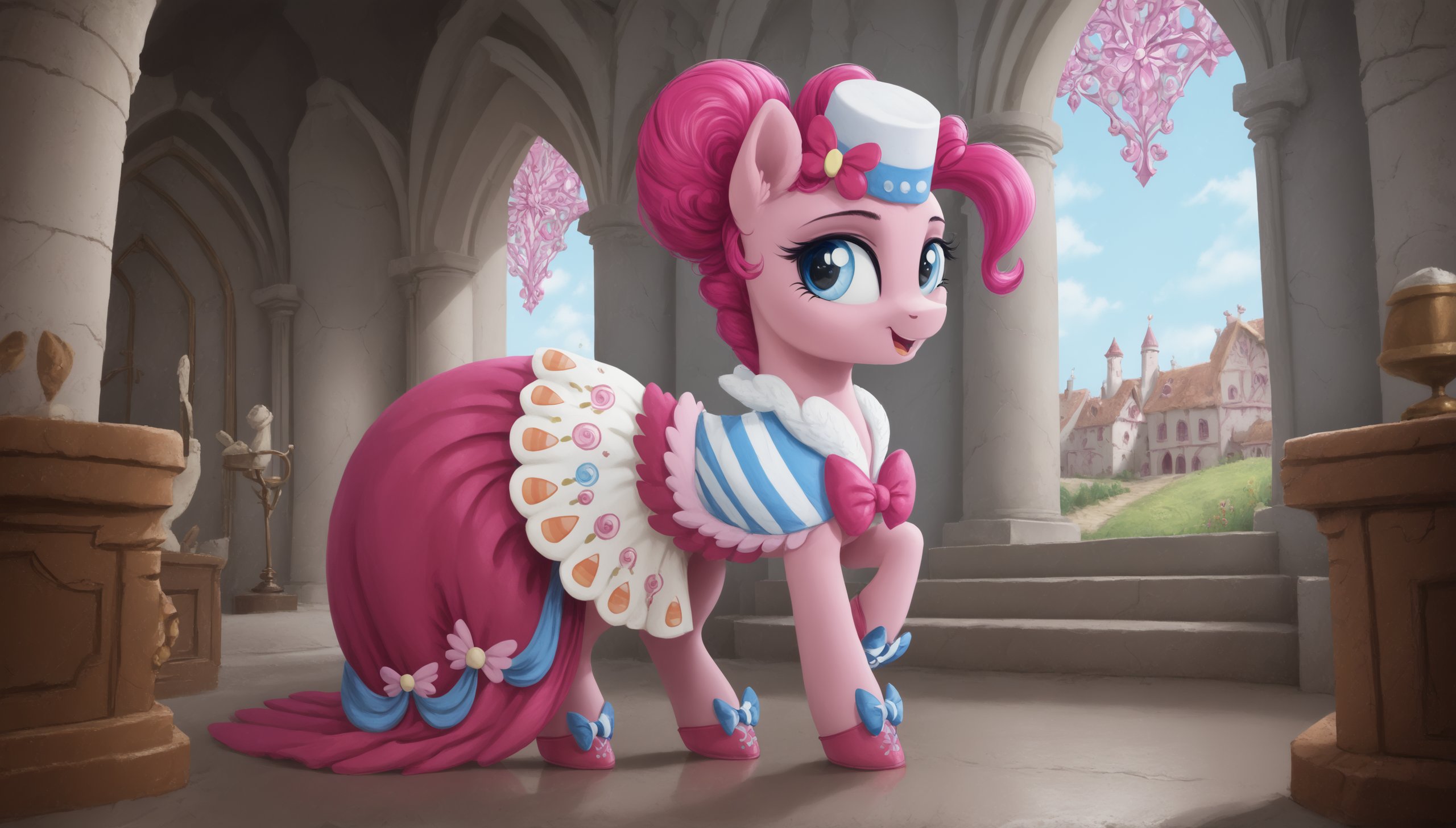 01679-1469000216-my little pony, ((feral pony)),   (sexy)Pinkie Pie  1girl, ((solo))  _lora_Gala_Pinkie_Pie_1_pink and white dress, headdress wit.jpg